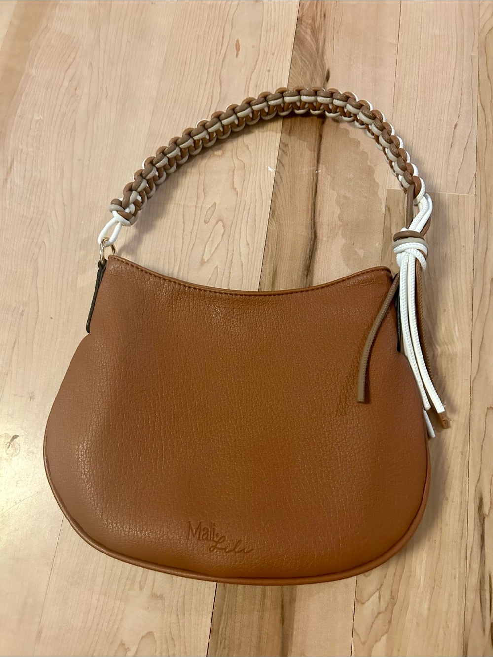 Mali & Lili Tan Shoulder Bag with braided strap and Tassel